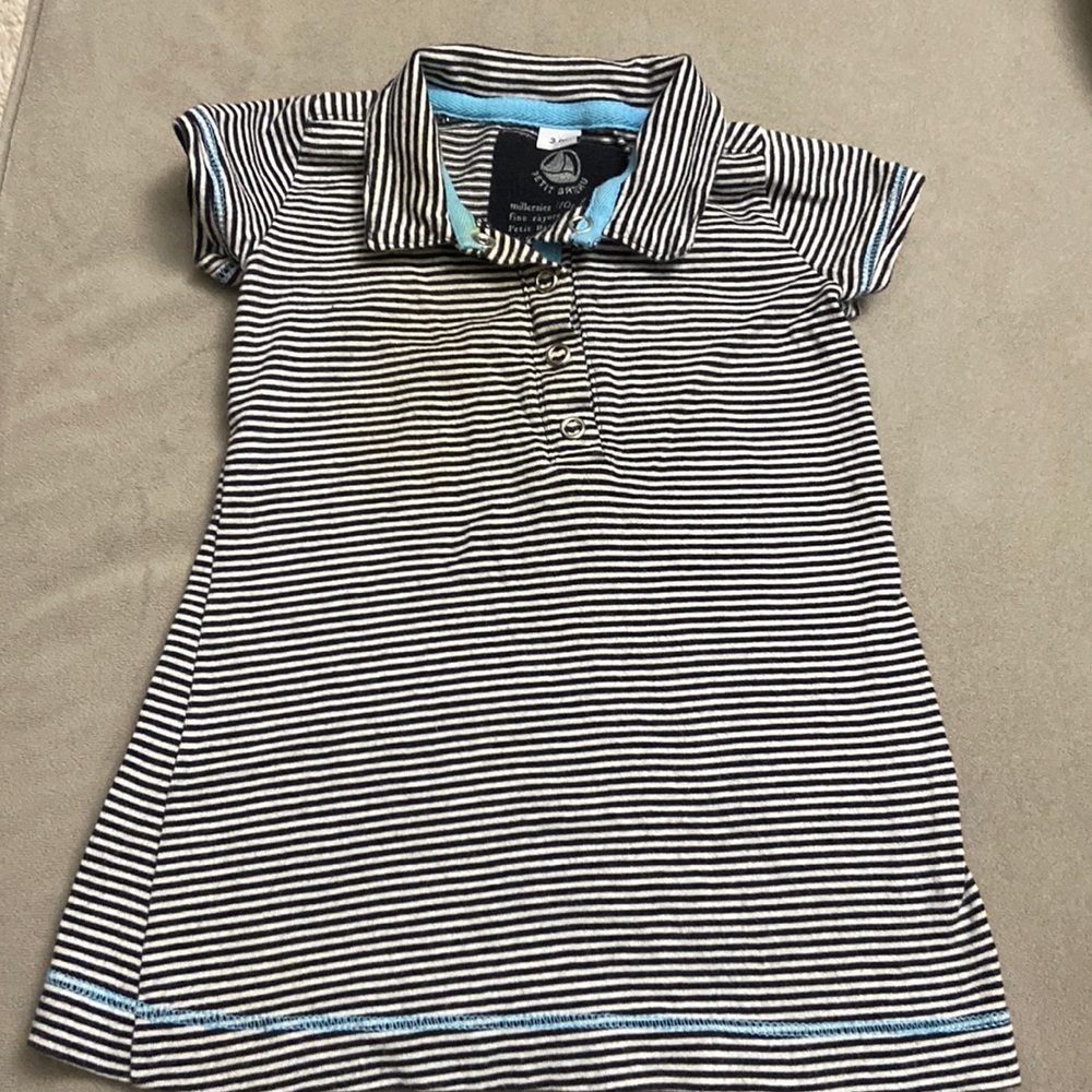 Newborn Petit Bateau Short-sleeve Striped Dress, 3 Mos